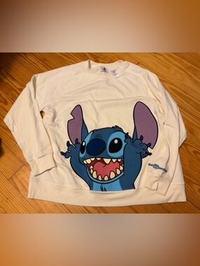 Disney Cream Crewneck Sweatshirt with Blue & Purple Stitch Graphic